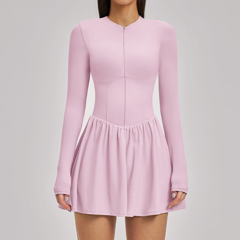 knee length tennis dress with sleeves AllureFlex Sporty Elegance Dress Long Sleeve Backless Tennis Dress
