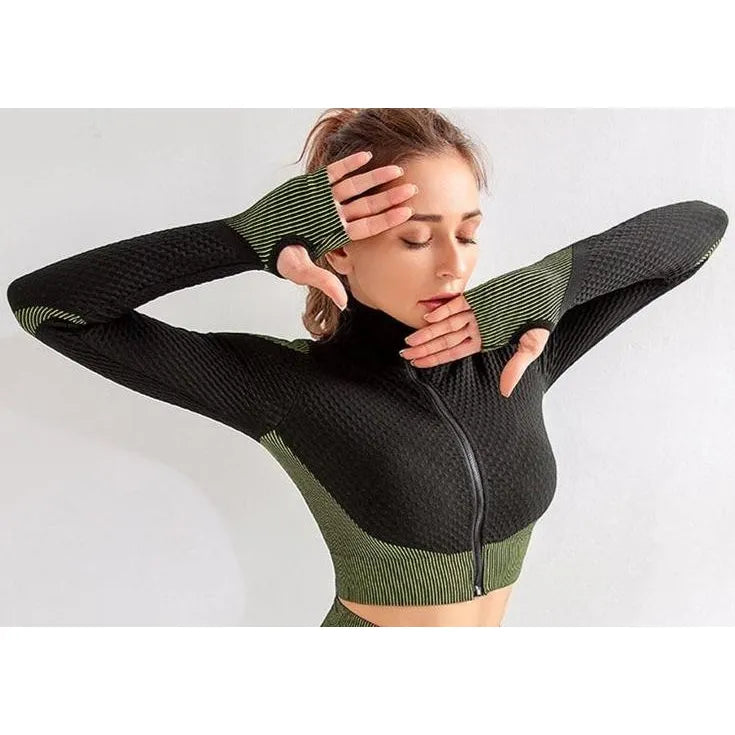 B|Fit FLEX Zip Crop - Lime/Black